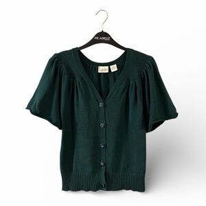 ⭐️ Vintage Y2K Day Trip Cotton Forest Green Short Sleeve Knit Cardigan - PTP 18